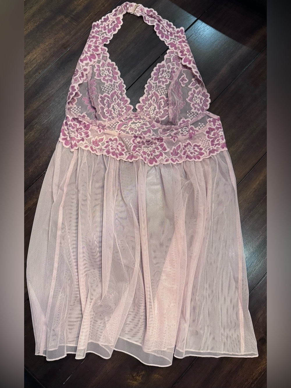 Sheer Lace Halter Babydoll Nightdress - Pink New Condition without Tags